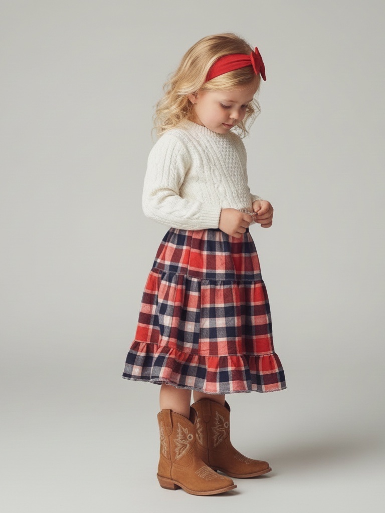Skirt Flannel Girls 2/3 Midi Plaid Blue & Orange Western Cozy Mom And Pop's Kids